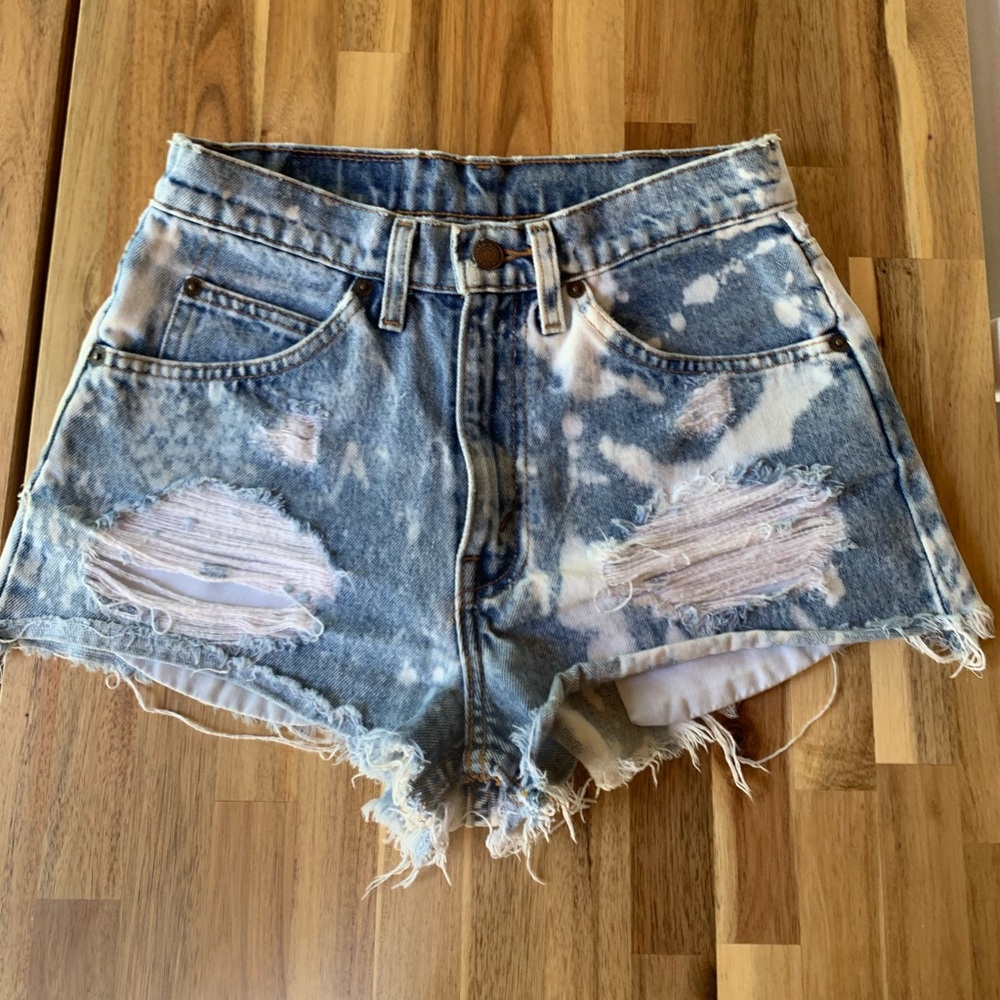Vintage Levi’s - bleach-acid washed, distressed, high waisted denim shorts